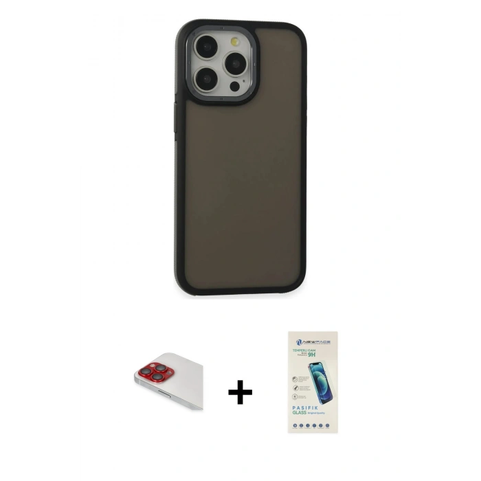 MARSİLYAN™- iPhone 13 Pro Max Kılıf Eksen Işık - Şeffaf Pasifik Cam Ekran Koruyucu + Pers Alüminyum Kamera Lens - KI