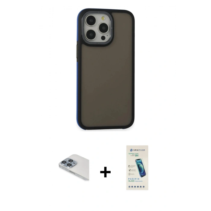 MARSİLYAN™- iPhone 13 Pro Max Kılıf Eksen Işık - Şeffaf Pasifik Cam Ekran Koruyucu + Pers Alüminyum Kamera Lens - SABE