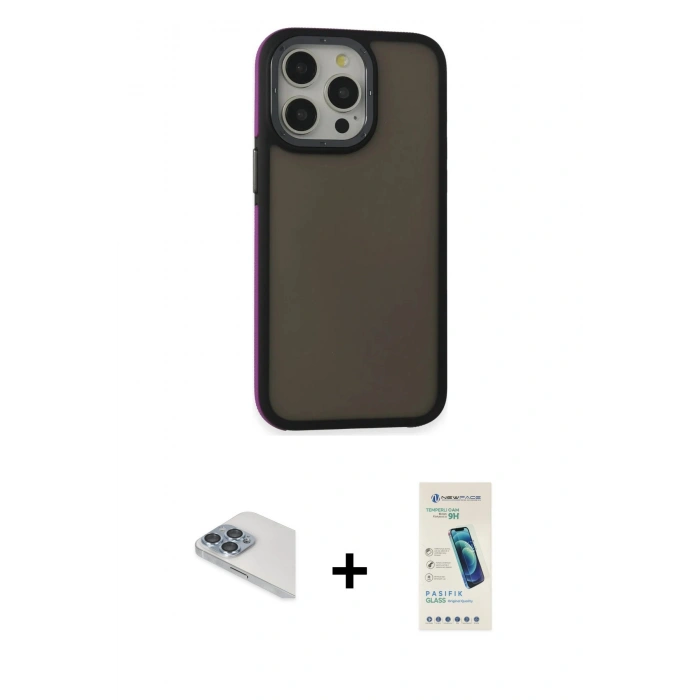 MARSİLYAN™- iPhone 13 Pro Max Kılıf Eksen Işık - Şeffaf Pasifik Cam Ekran Koruyucu + Pers Alüminyum Kamera Lens - SABE