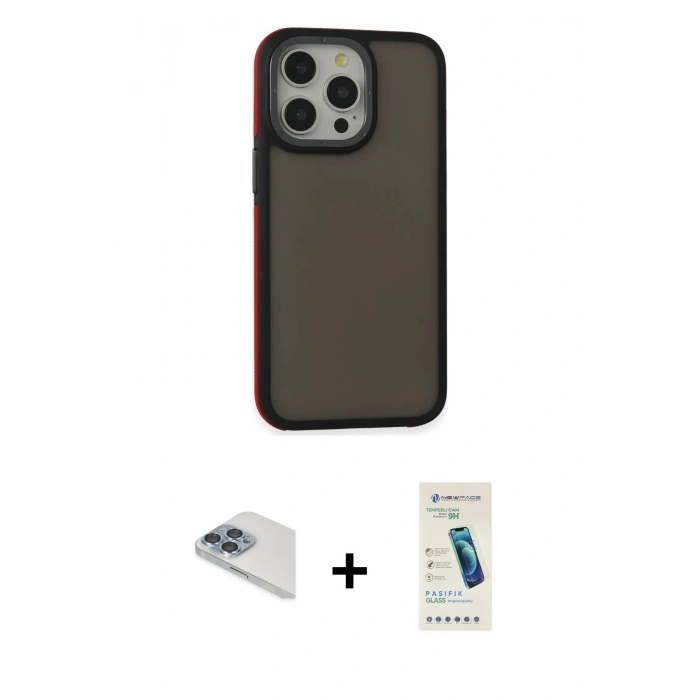 MARSİLYAN™- iPhone 13 Pro Max Kılıf Eksen Işık - Şeffaf Pasifik Cam Ekran Koruyucu + Pers Alüminyum Kamera Lens - SABE