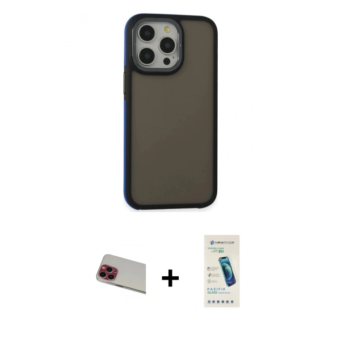 MARSİLYAN™- iPhone 13 Pro Max Kılıf Eksen Işık - Şeffaf Pasifik Cam Ekran Koruyucu + Rainbow Kamera Lens Koruma Cam - KI