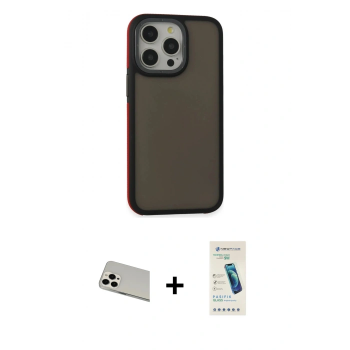 MARSİLYAN™- iPhone 13 Pro Max Kılıf Eksen Işık - Şeffaf Pasifik Cam Ekran Koruyucu + Rainbow Kamera Lens Koruma Cam - BZ