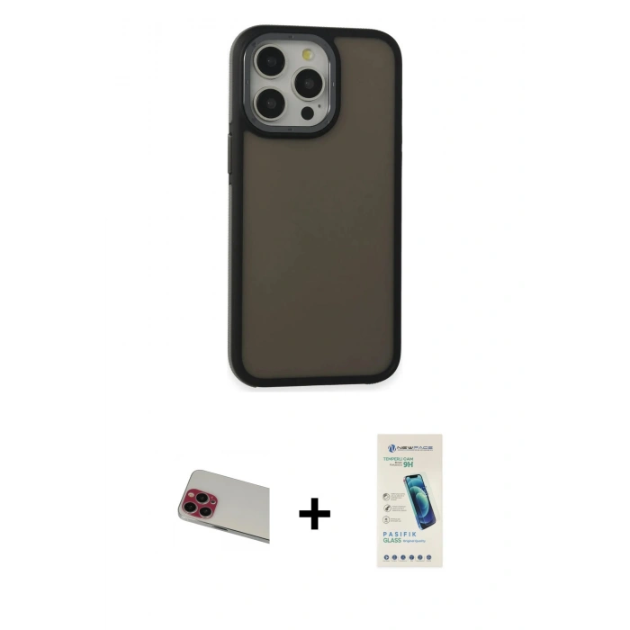 MARSİLYAN™- iPhone 13 Pro Max Kılıf Eksen Işık - Şeffaf Pasifik Cam Ekran Koruyucu + Rainbow Kamera Lens Koruma Cam - KI