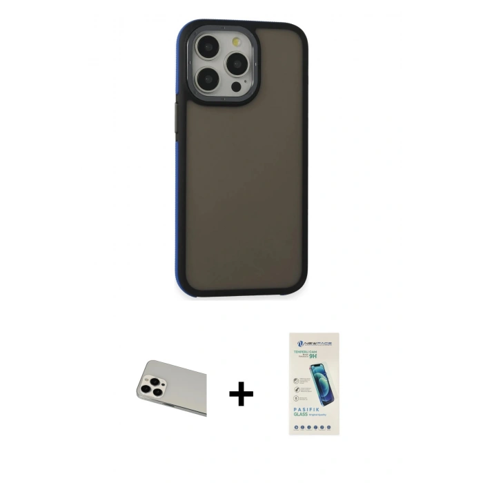 MARSİLYAN™- iPhone 13 Pro Max Kılıf Eksen Işık - Şeffaf Pasifik Cam Ekran Koruyucu + Rainbow Kamera Lens Koruma Cam - BZ