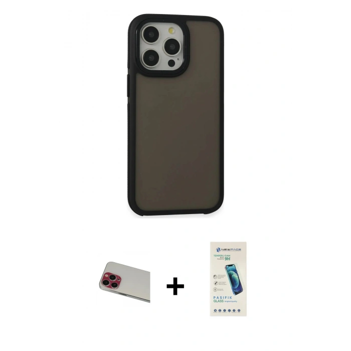 MARSİLYAN™- iPhone 13 Pro Max Kılıf Eksen Işık - Şeffaf Pasifik Cam Ekran Koruyucu + Rainbow Kamera Lens Koruma Cam - KI