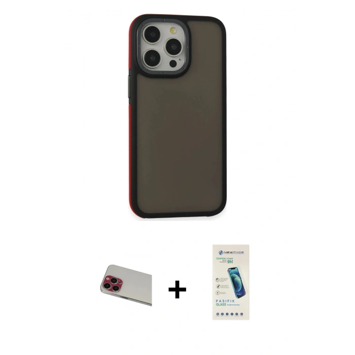 MARSİLYAN™- iPhone 13 Pro Max Kılıf Eksen Işık - Şeffaf Pasifik Cam Ekran Koruyucu + Rainbow Kamera Lens Koruma Cam - KI