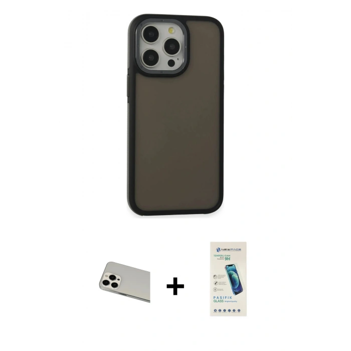 MARSİLYAN™- iPhone 13 Pro Max Kılıf Eksen Işık - Şeffaf Pasifik Cam Ekran Koruyucu + Rainbow Kamera Lens Koruma Cam - BZ