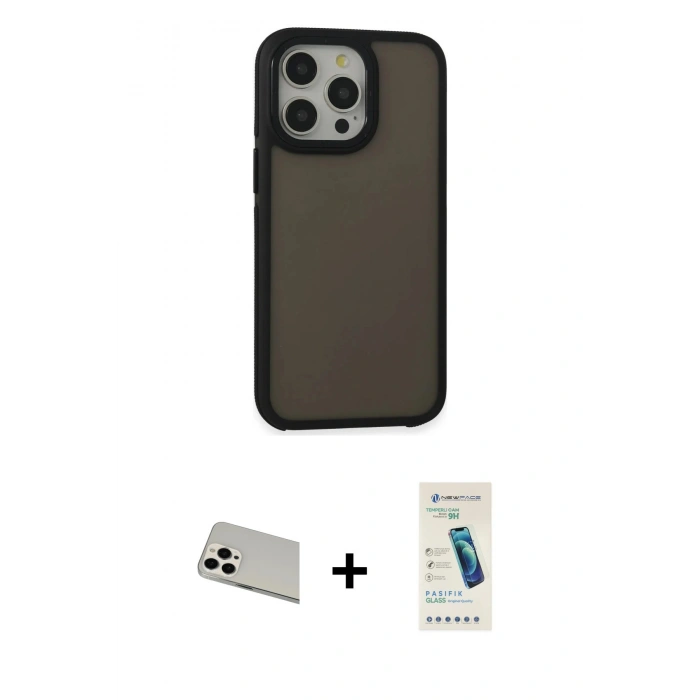 MARSİLYAN™- iPhone 13 Pro Max Kılıf Eksen Işık - Şeffaf Pasifik Cam Ekran Koruyucu + Rainbow Kamera Lens Koruma Cam - BZ