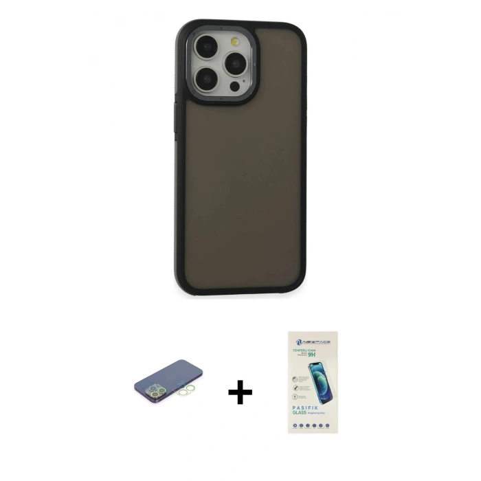 MARSİLYAN™- iPhone 13 Pro Max Kılıf Eksen Işık - Şeffaf Pasifik Cam Ekran Koruyucu + Renkli Kamera Lens Koruma Cam - YL