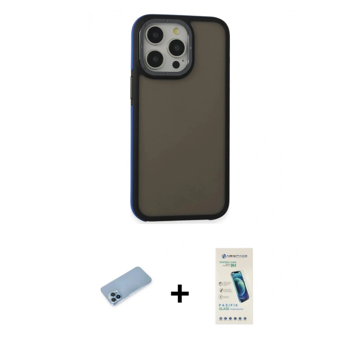 MARSİLYAN™- iPhone 13 Pro Max Kılıf Eksen Işık - Şeffaf Pasifik Cam Ekran Koruyucu + Shine Kamera Lens Koruma Cam - MI