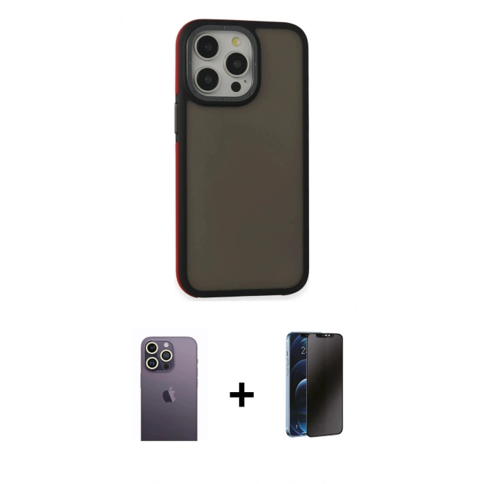 MARSİLYAN™- iPhone 13 Pro Max Kılıf Eksen Işık - Siyah 3D Antistatik Hayalet Cam Ekran Koruyucu + Neon Fosforlu Kamera Lens - BZ