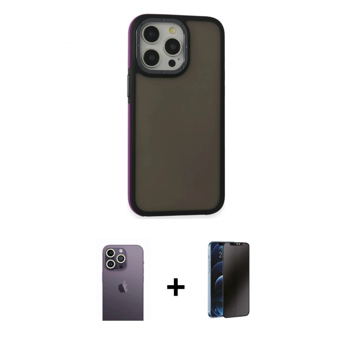 MARSİLYAN™- iPhone 13 Pro Max Kılıf Eksen Işık - Siyah 3D Antistatik Hayalet Cam Ekran Koruyucu + Neon Fosforlu Kamera Lens - BZ