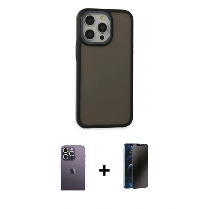 MARSİLYAN™- iPhone 13 Pro Max Kılıf Eksen Işık - Siyah 3D Antistatik Hayalet Cam Ekran Koruyucu + Neon Fosforlu Kamera Lens - BZ