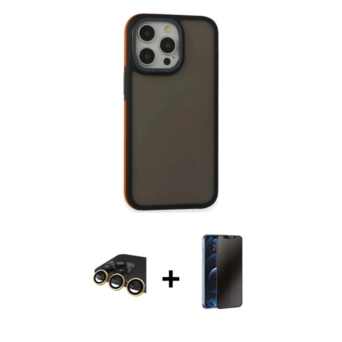 MARSİLYAN™- iPhone 13 Pro Max Kılıf Eksen Işık - Siyah 3D Antistatik Hayalet Cam Ekran Koruyucu + Raze Metal Kamera Lens - GD