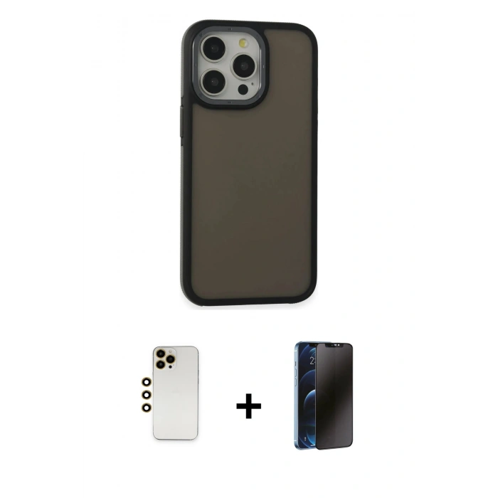 MARSİLYAN™- iPhone 13 Pro Max Kılıf Eksen Işık - Siyah 3D Antistatik Hayalet Cam Ekran Koruyucu + Shine Kamera Lens - GD