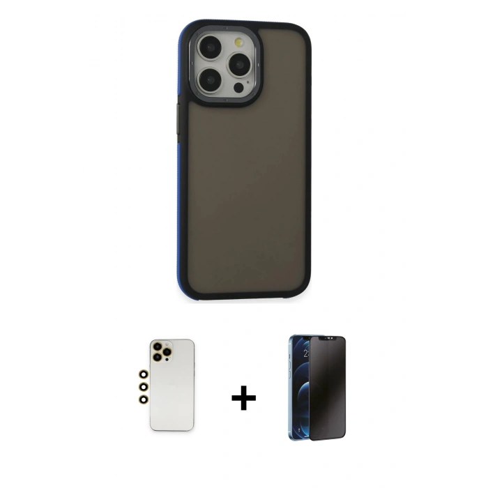 MARSİLYAN™- iPhone 13 Pro Max Kılıf Eksen Işık - Siyah 3D Antistatik Hayalet Cam Ekran Koruyucu + Shine Kamera Lens - GD
