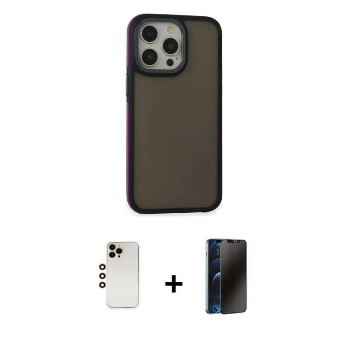 MARSİLYAN™- iPhone 13 Pro Max Kılıf Eksen Işık - Siyah 3D Antistatik Hayalet Cam Ekran Koruyucu + Shine Kamera Lens - GD