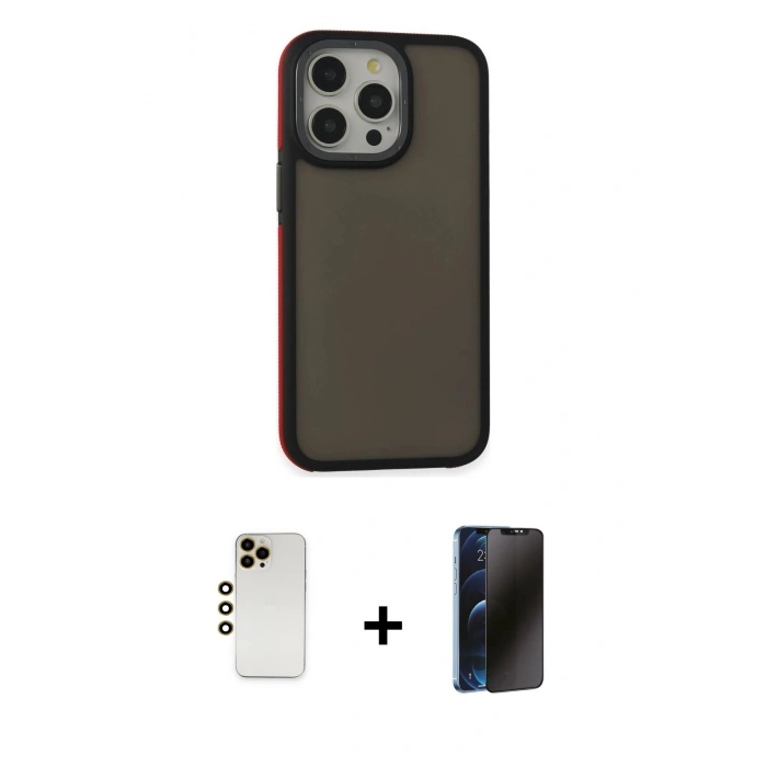 MARSİLYAN™- iPhone 13 Pro Max Kılıf Eksen Işık - Siyah 3D Antistatik Hayalet Cam Ekran Koruyucu + Shine Kamera Lens - GD