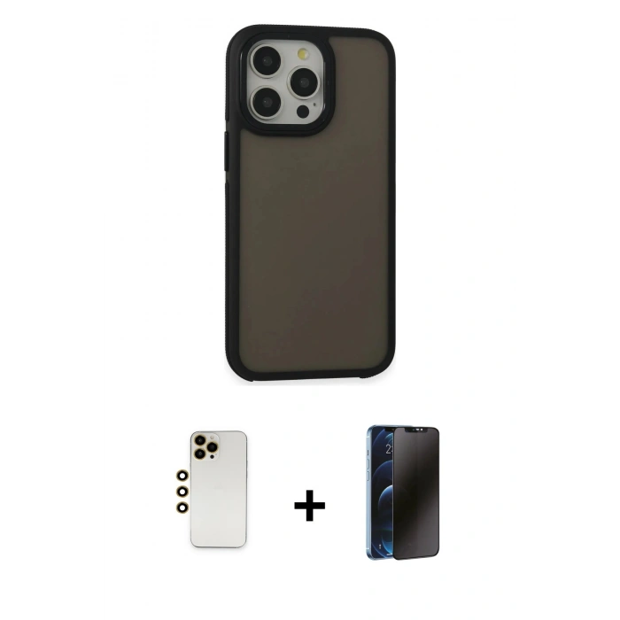 MARSİLYAN™- iPhone 13 Pro Max Kılıf Eksen Işık - Siyah 3D Antistatik Hayalet Cam Ekran Koruyucu + Shine Kamera Lens - GD