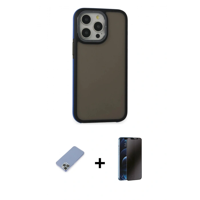 MARSİLYAN™- iPhone 13 Pro Max Kılıf Eksen Işık - Siyah 3D Antistatik Hayalet Cam Ekran Koruyucu + Koyu Yeşil Metal Kamera Lens Koruma Cam