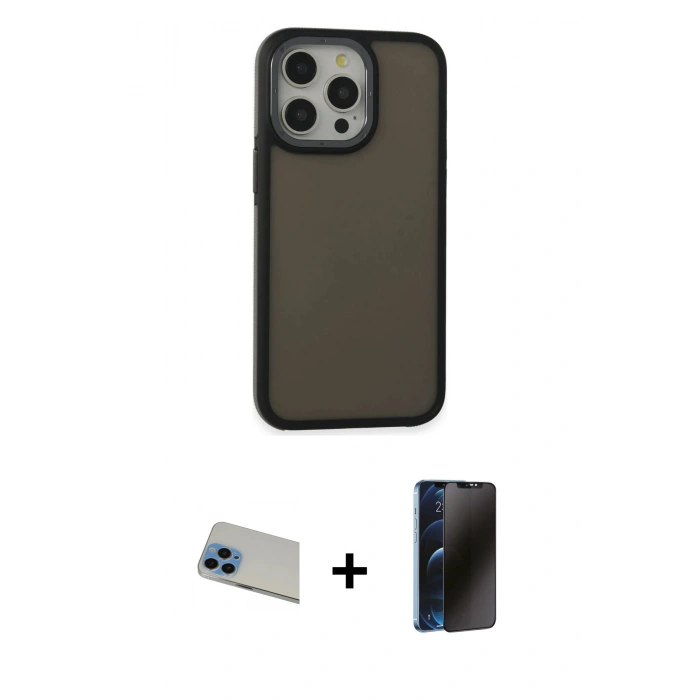 MARSİLYAN™- iPhone 13 Pro Max Kılıf Eksen Işık - Siyah 3D Antistatik Hayalet Cam Ekran Koruyucu + Rainbow Kamera Lens Koruma Cam - MI