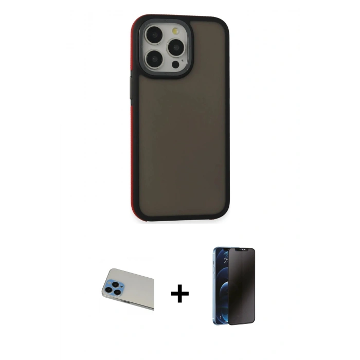 MARSİLYAN™- iPhone 13 Pro Max Kılıf Eksen Işık - Siyah 3D Antistatik Hayalet Cam Ekran Koruyucu + Rainbow Kamera Lens Koruma Cam - MI