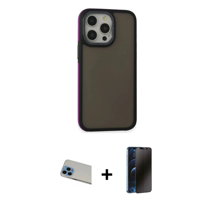 MARSİLYAN™- iPhone 13 Pro Max Kılıf Eksen Işık - Siyah 3D Antistatik Hayalet Cam Ekran Koruyucu + Rainbow Kamera Lens Koruma Cam - MI