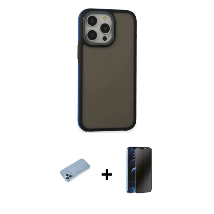MARSİLYAN™- iPhone 13 Pro Max Kılıf Eksen Işık - Siyah 3D Antistatik Hayalet Cam Ekran Koruyucu + Shine Kamera Lens Koruma Cam - MI
