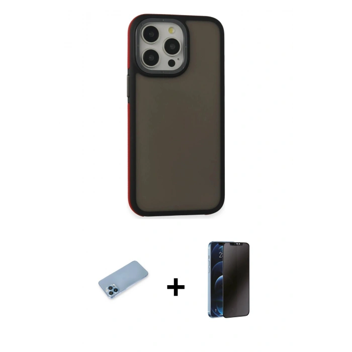 MARSİLYAN™- iPhone 13 Pro Max Kılıf Eksen Işık - Siyah 3D Antistatik Hayalet Cam Ekran Koruyucu + Shine Kamera Lens Koruma Cam - MI