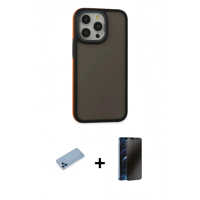 MARSİLYAN™- iPhone 13 Pro Max Kılıf Eksen Işık - Siyah 3D Antistatik Hayalet Cam Ekran Koruyucu + Shine Kamera Lens Koruma Cam - MI