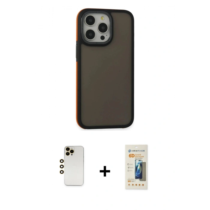 MARSİLYAN™- iPhone 13 Pro Max Kılıf Eksen Işık - Siyah 6D Mat Seramik Hayalet Nano Ekran Koruyucu + Shine Kamera Lens - GD