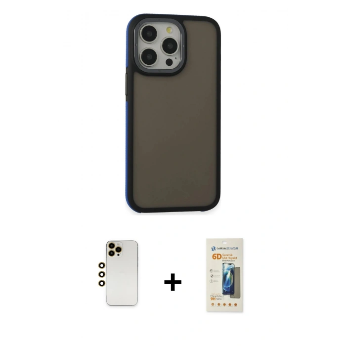 MARSİLYAN™- iPhone 13 Pro Max Kılıf Eksen Işık - Siyah 6D Mat Seramik Hayalet Nano Ekran Koruyucu + Shine Kamera Lens - GD