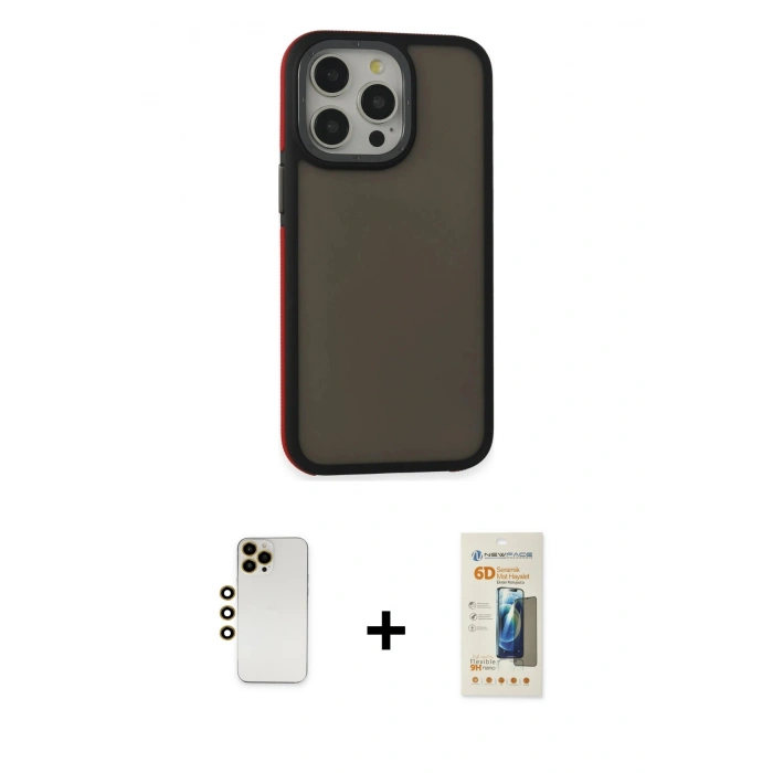 MARSİLYAN™- iPhone 13 Pro Max Kılıf Eksen Işık - Siyah 6D Mat Seramik Hayalet Nano Ekran Koruyucu + Shine Kamera Lens - GD