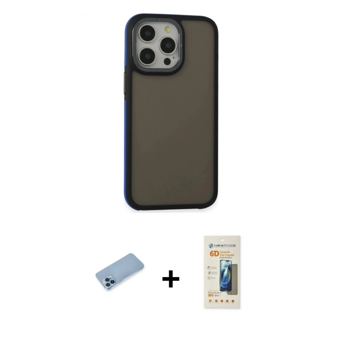 MARSİLYAN™- iPhone 13 Pro Max Kılıf Eksen Işık - Siyah 6D Mat Seramik Hayalet Nano Ekran Koruyucu + Shine Kamera Lens Koruma Cam - MI