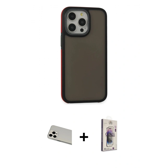 MARSİLYAN™- iPhone 13 Pro Max Kılıf Eksen Işık - Siyah Bilvis 3D Cam Ekran Koruyucu + Rainbow Kamera Lens Koruma Cam - BZ