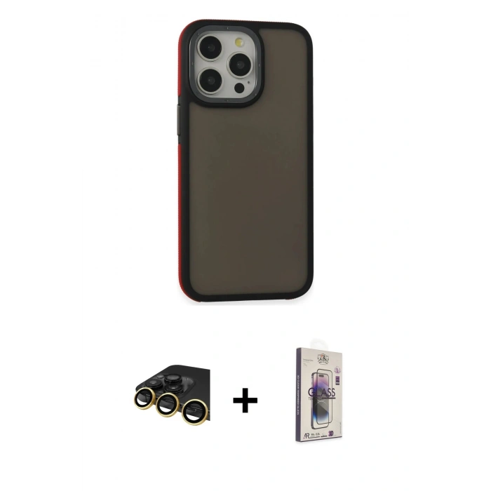 MARSİLYAN™- iPhone 13 Pro Max Kılıf Eksen Işık - Siyah Bilvis 3D Cam Ekran Koruyucu + Raze Metal Kamera Lens - GD