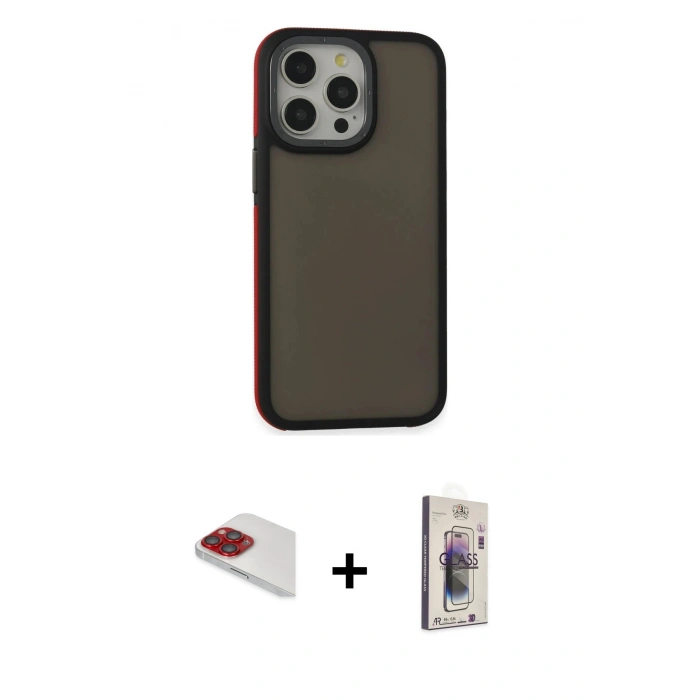 MARSİLYAN™- iPhone 13 Pro Max Kılıf Eksen Işık - Siyah Bilvis 3D Cam Ekran Koruyucu + Pers Alüminyum Kamera Lens - KI