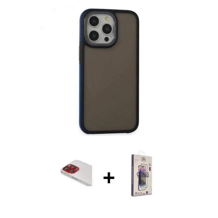 MARSİLYAN™- iPhone 13 Pro Max Kılıf Eksen Işık - Siyah Bilvis 3D Cam Ekran Koruyucu + Pers Alüminyum Kamera Lens - KI