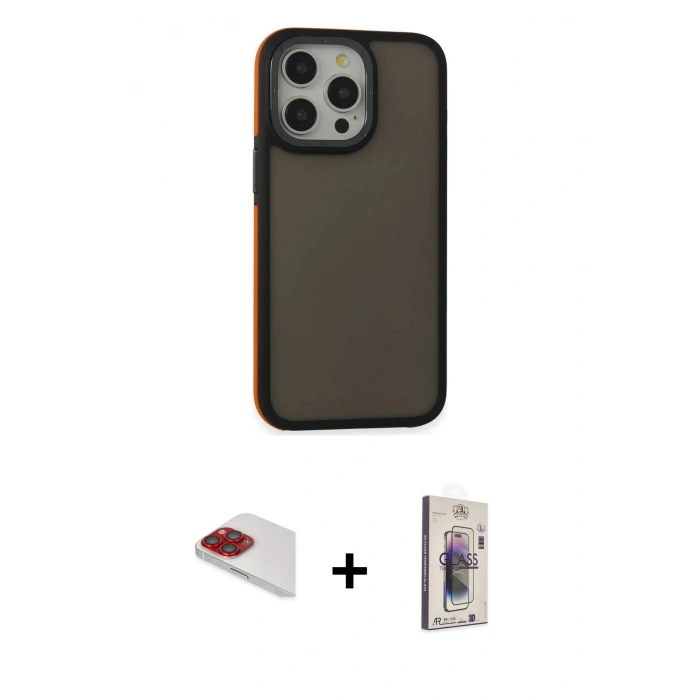 MARSİLYAN™- iPhone 13 Pro Max Kılıf Eksen Işık - Siyah Bilvis 3D Cam Ekran Koruyucu + Pers Alüminyum Kamera Lens - KI