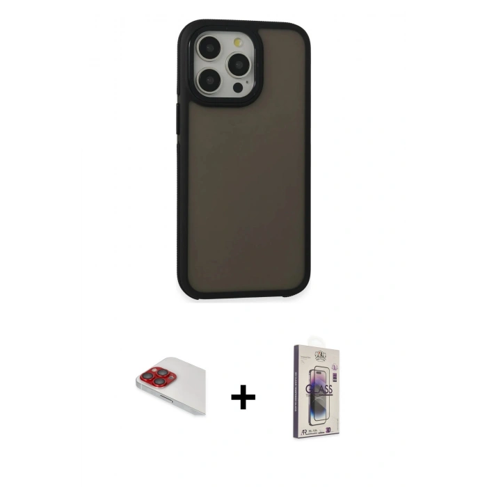 MARSİLYAN™- iPhone 13 Pro Max Kılıf Eksen Işık - Siyah Bilvis 3D Cam Ekran Koruyucu + Pers Alüminyum Kamera Lens - KI