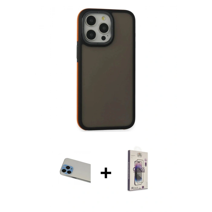 MARSİLYAN™- iPhone 13 Pro Max Kılıf Eksen Işık - Siyah Bilvis 3D Cam Ekran Koruyucu + Rainbow Kamera Lens Koruma Cam - MI