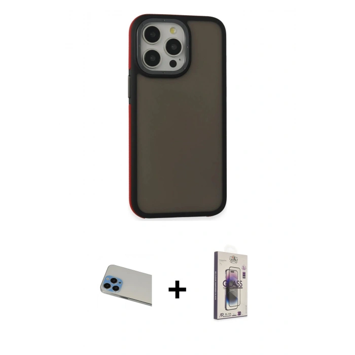 MARSİLYAN™- iPhone 13 Pro Max Kılıf Eksen Işık - Siyah Bilvis 3D Cam Ekran Koruyucu + Rainbow Kamera Lens Koruma Cam - MI