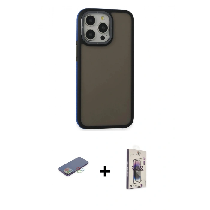 MARSİLYAN™- iPhone 13 Pro Max Kılıf Eksen Işık - Siyah Bilvis 3D Cam Ekran Koruyucu + Renkli Kamera Lens Koruma Cam - MI