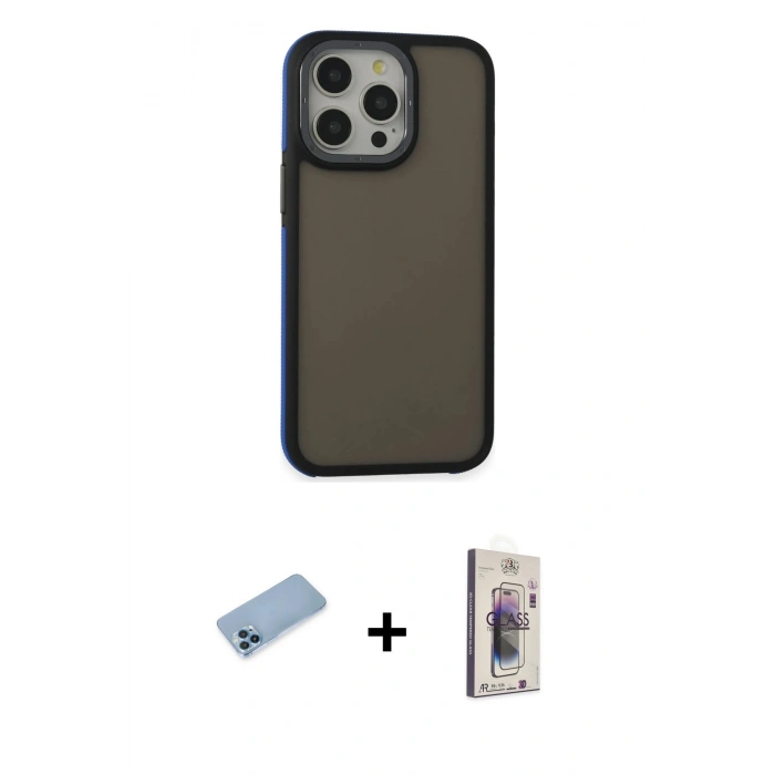 MARSİLYAN™- iPhone 13 Pro Max Kılıf Eksen Işık - Siyah Bilvis 3D Cam Ekran Koruyucu + Shine Kamera Lens Koruma Cam - MI