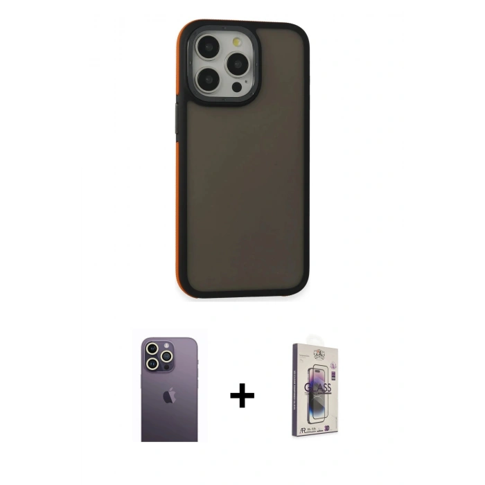 MARSİLYAN™- iPhone 13 Pro Max Kılıf Eksen Işık - Siyah Bilvis 3D Cam Ekran Koruyucu + Neon Fosforlu Kamera Lens - BZ