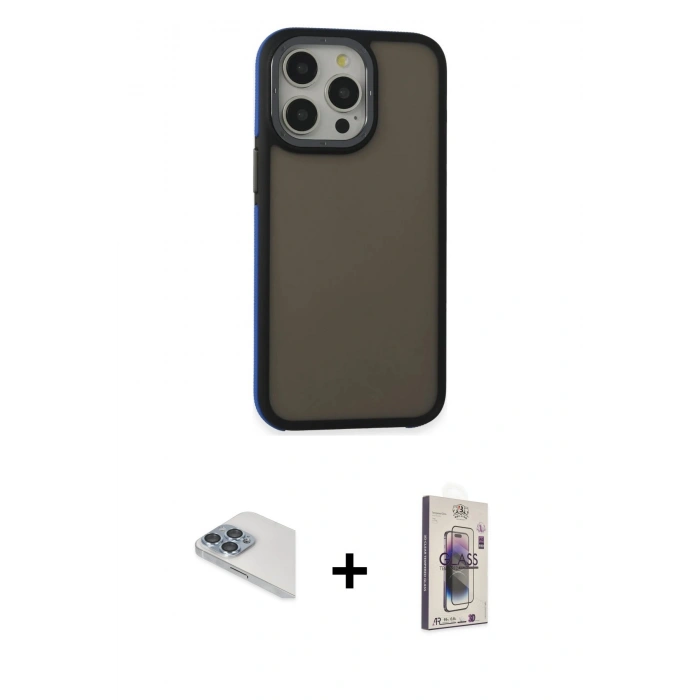 MARSİLYAN™- iPhone 13 Pro Max Kılıf Eksen Işık - Siyah Bilvis 3D Cam Ekran Koruyucu + Pers Alüminyum Kamera Lens - SABE