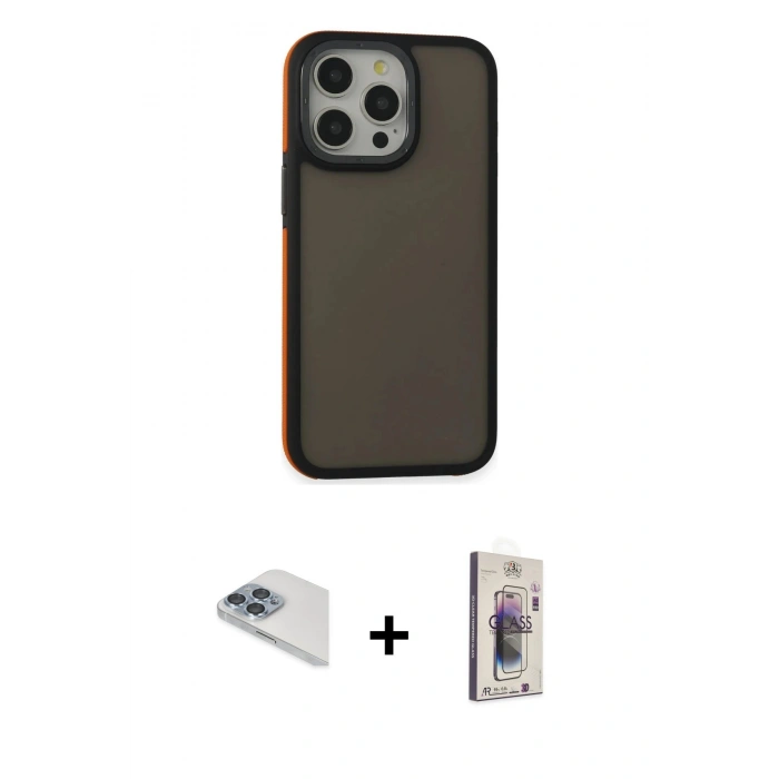 MARSİLYAN™- iPhone 13 Pro Max Kılıf Eksen Işık - Siyah Bilvis 3D Cam Ekran Koruyucu + Pers Alüminyum Kamera Lens - SABE