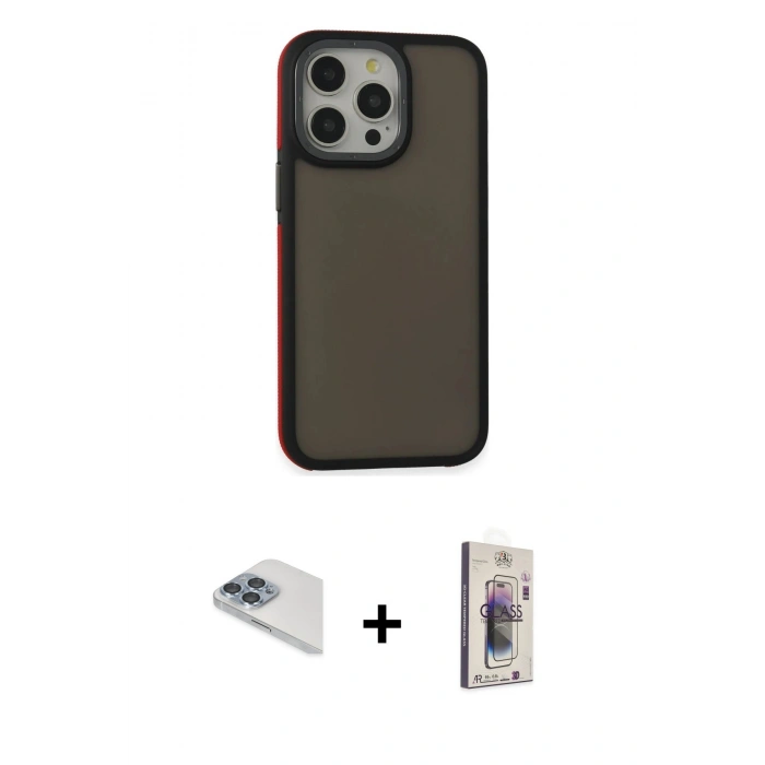 MARSİLYAN™- iPhone 13 Pro Max Kılıf Eksen Işık - Siyah Bilvis 3D Cam Ekran Koruyucu + Pers Alüminyum Kamera Lens - SABE