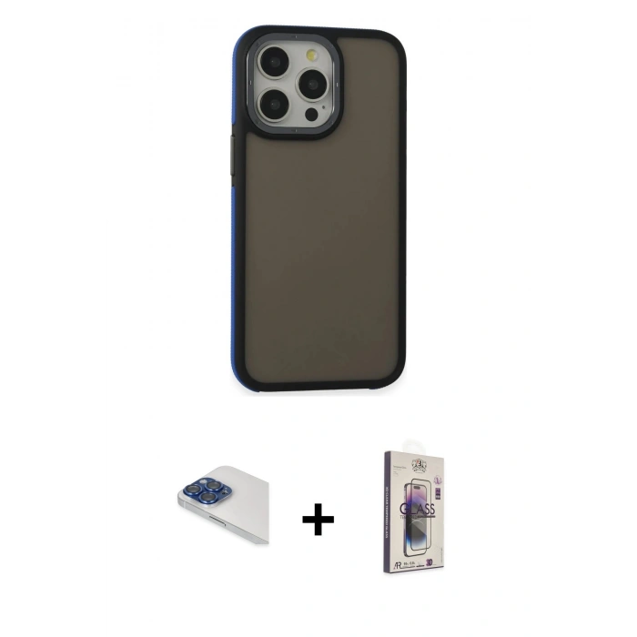 MARSİLYAN™- iPhone 13 Pro Max Kılıf Eksen Işık - Siyah Bilvis 3D Cam Ekran Koruyucu + Pers Alüminyum Kamera Lens - LT