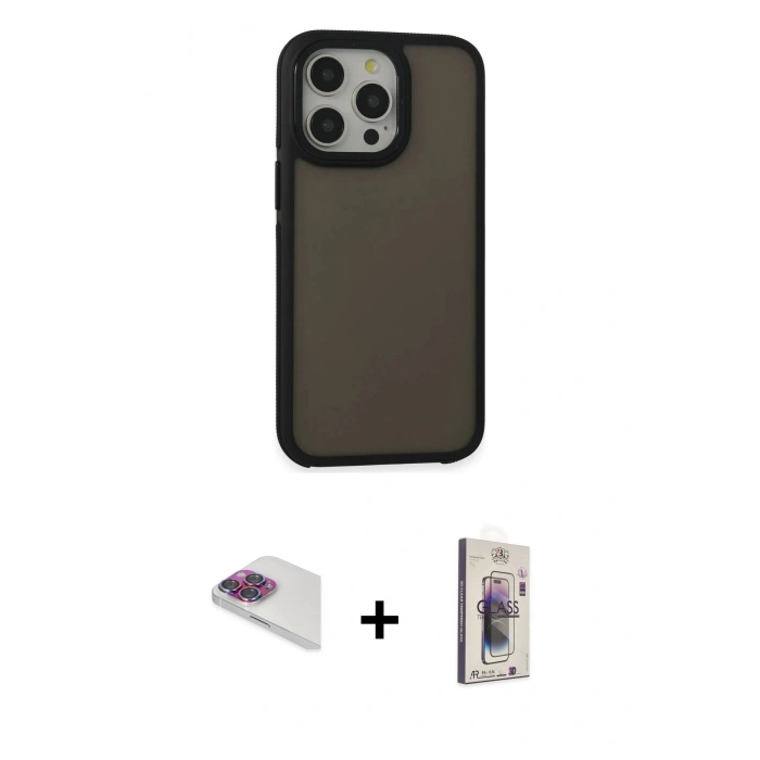 MARSİLYAN™- iPhone 13 Pro Max Kılıf Eksen Işık - Siyah Bilvis 3D Cam Ekran Koruyucu + Pers Alüminyum Kamera Lens - GI